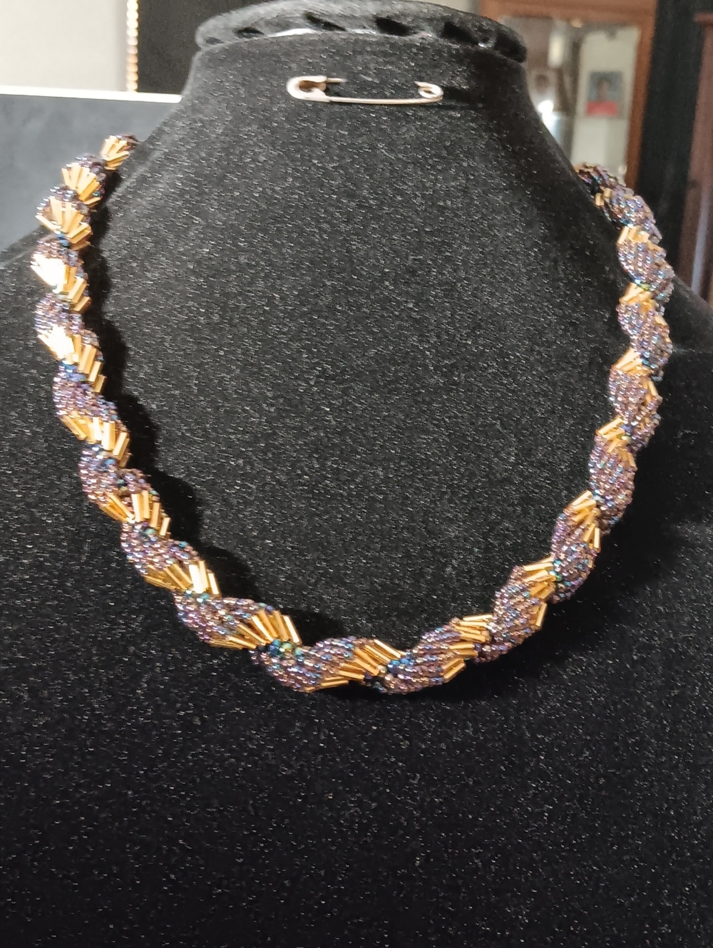 Gold and Purple Braided Bead Necklace - Women Jewelry